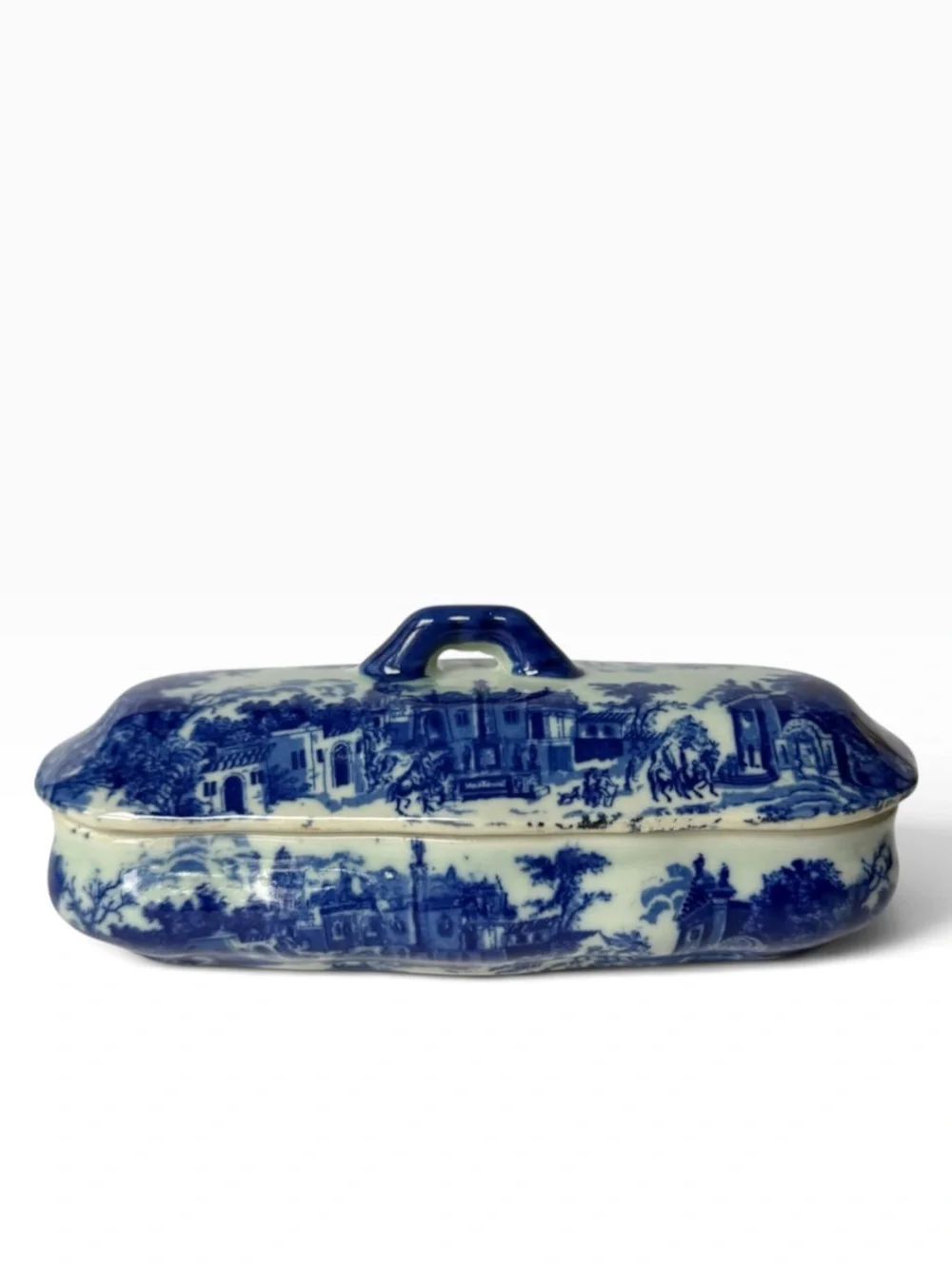Vintage Victoria Ware Ironstone Blue Decorative Divided Trinket Vanity Dish Lid